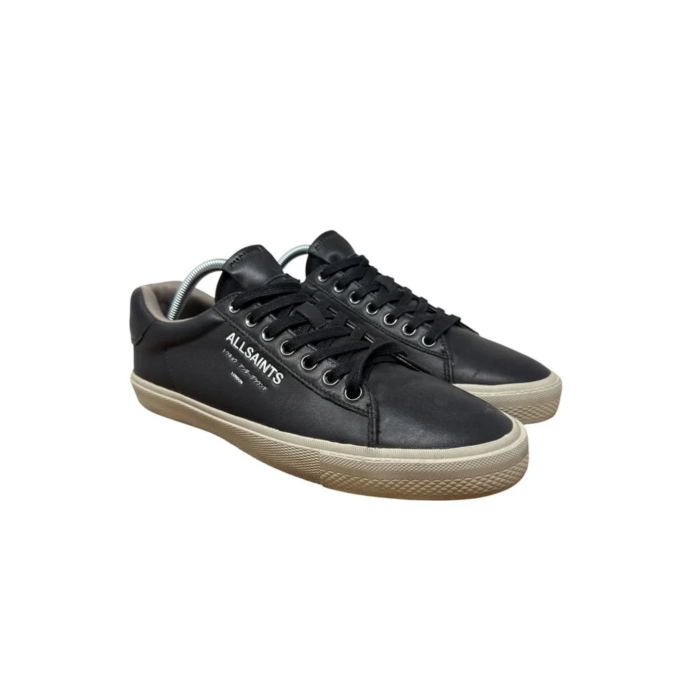 AllSaints Underground LT Sneaker Mens 9 Black Leather Low Top Logo Trainers